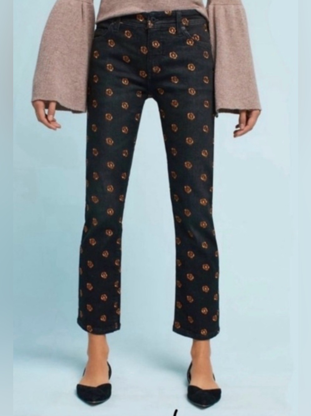 Pilcro by Anthropologie‎ Letterpress Jeans BlackBronze Embroid Slim Straight 29